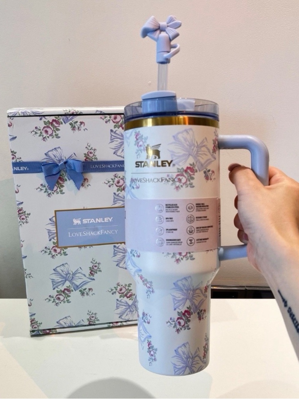 Stenley x Loveshackfancy Floral Travel Tumbler 40 oz light green